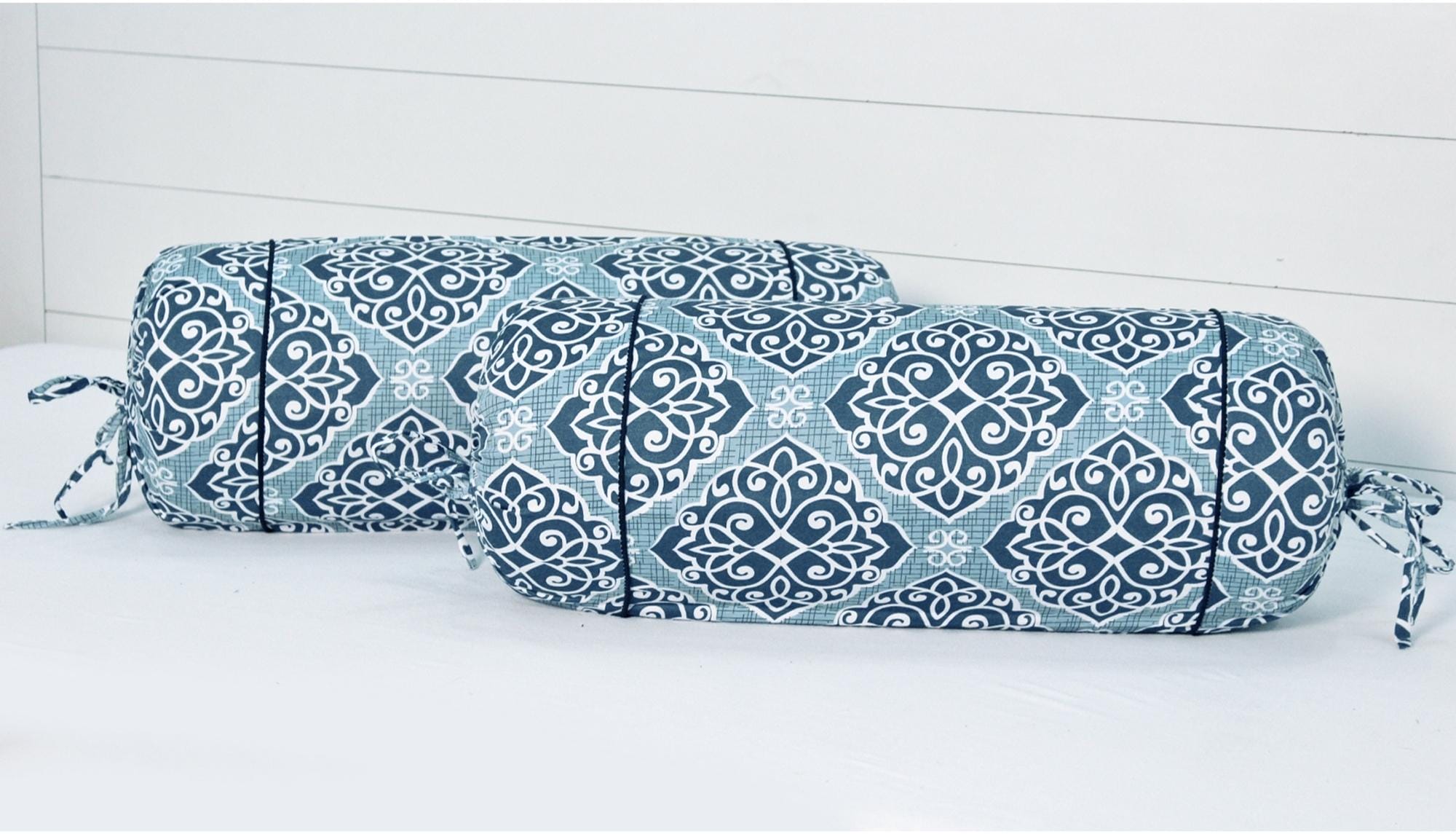Soft Blue Modern Art Print Cotton Satin Bolster Cover Set online in India 