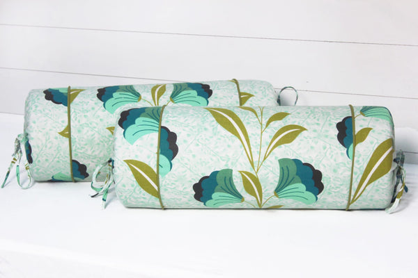 Cotton Floral print Bolster Cover Set in Aqua online-2pcs
