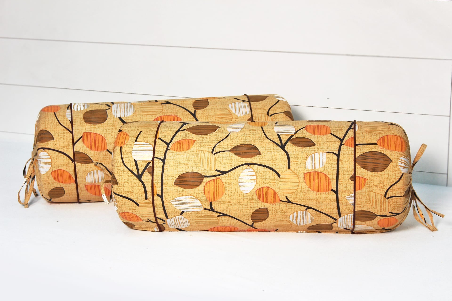 Cotton Floral print Bolster Cover Set in Mustard online-2pcs