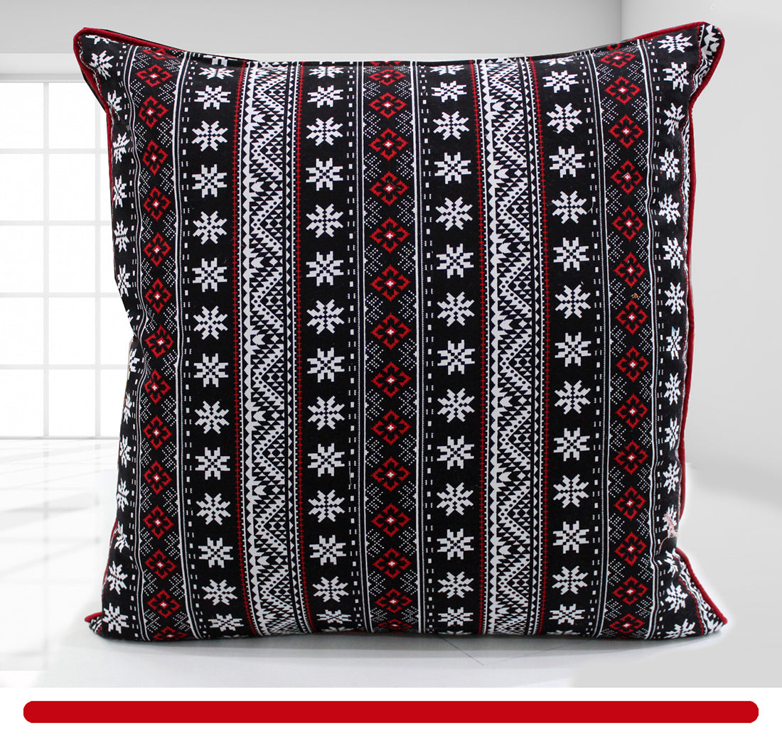 Quartz Printed Geometrical Cotton Cushion Cover - Red