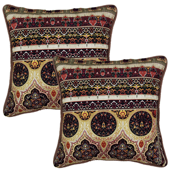 Quartz Printed Floral Cotton Cushion Cover - Brown