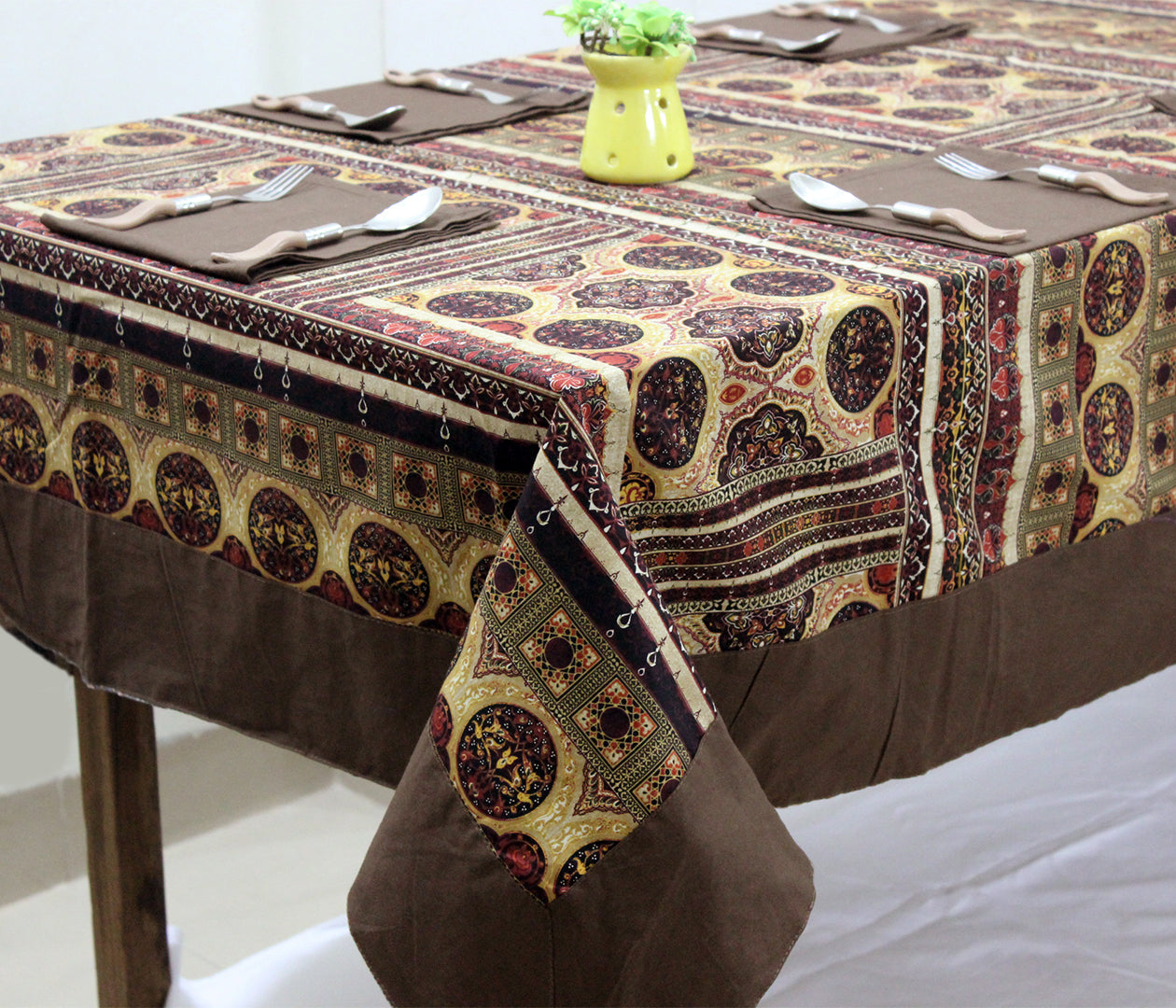MARVEL Printed Cotton Traditional 1 Pc Table Cover - Brown