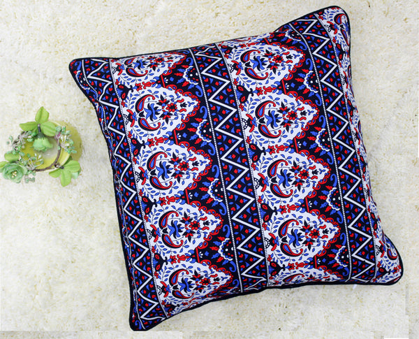 Quartz Printed Floral Cotton Cushion Cover - Red