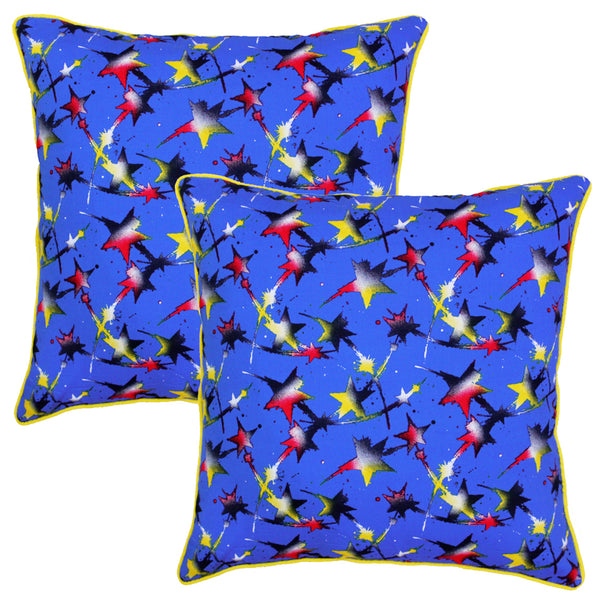 Quartz Printed Star Cotton 2 Pcs Cushion Cover - Blue