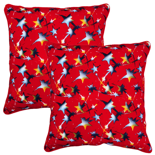 Quartz Printed Star Cotton 2 Pcs Cushion Cover - Red