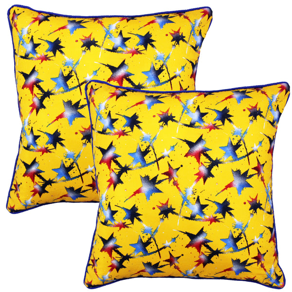 Quartz Printed Star Cotton 2 Pcs Cushion Cover - Yellow
