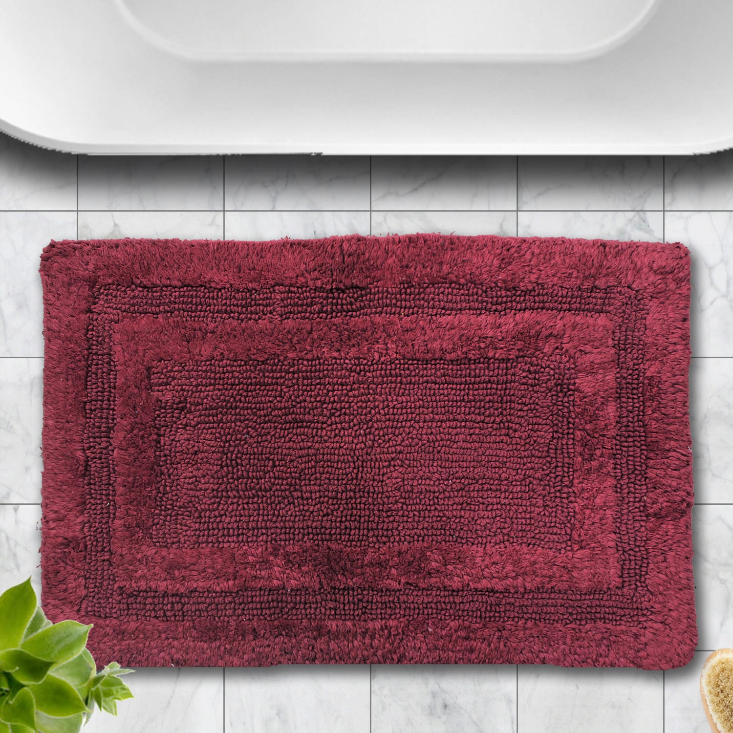 Non Slip Luxury Reversible Cotton Bathmat In Maroon Online At Best Prices