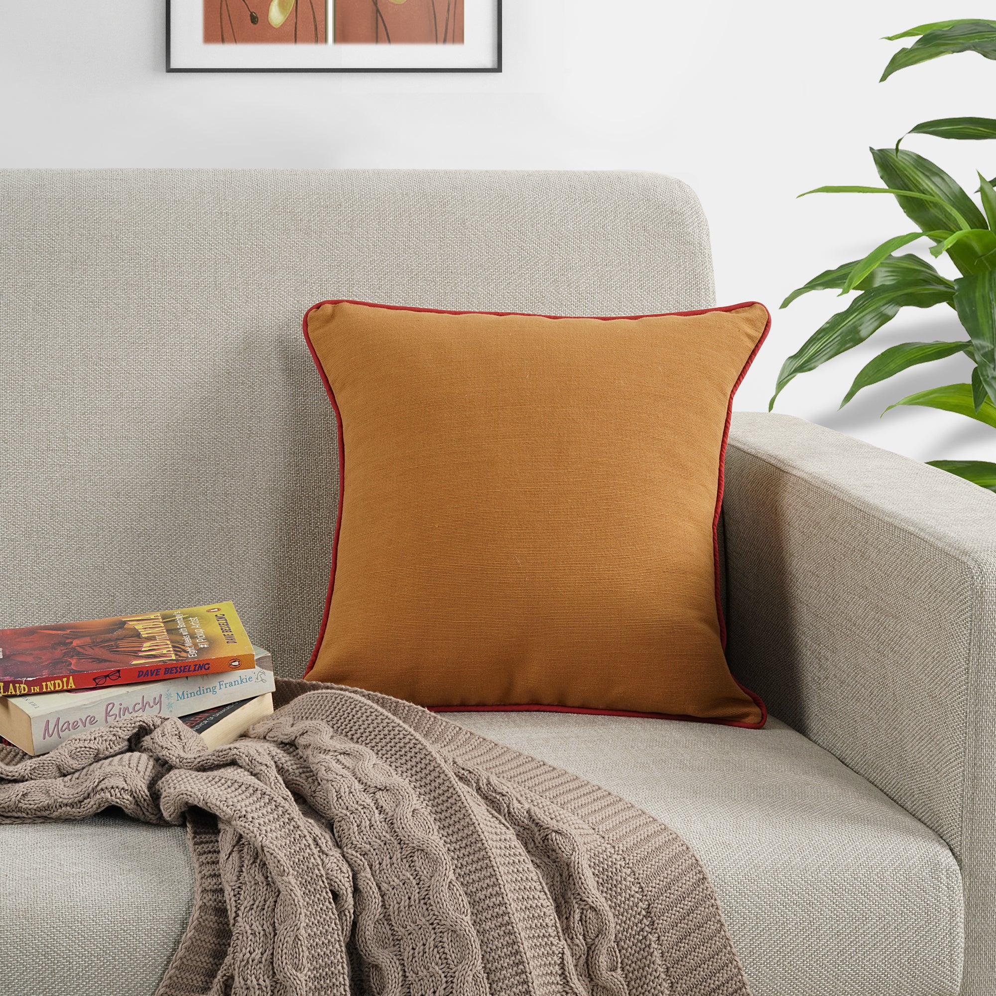 Soft Woven Corded Stripe Cotton Cushion Cover Set in Mustard online (1Pc)