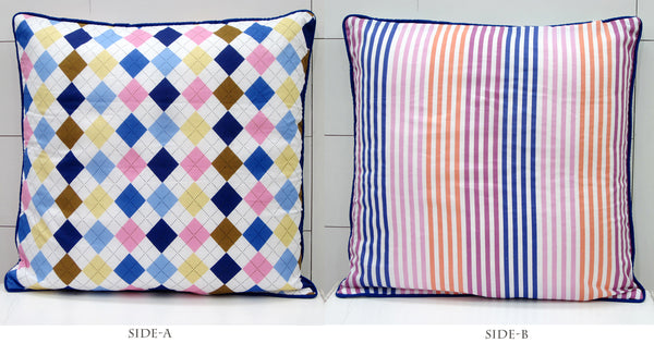 Quartz Printed Geometric Cotton Cushion Cover - Blue