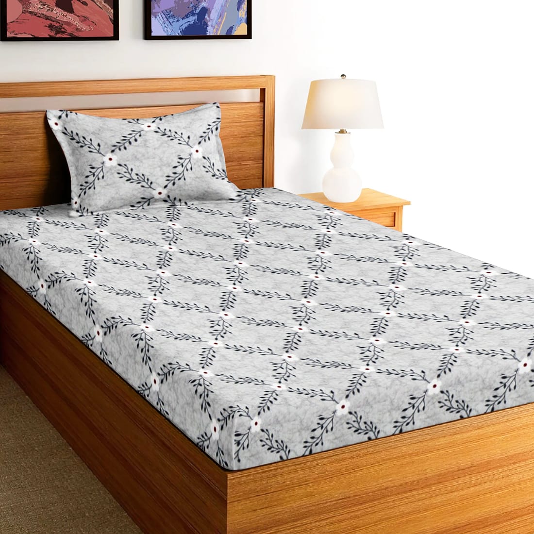 Soft Printed 144 TC Cotton Floral Fitted Bedsheet online In India