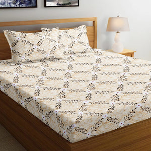 Soft Floral Print 144 TC Cotton Fitted Bedsheet In Yellow At Best Prices