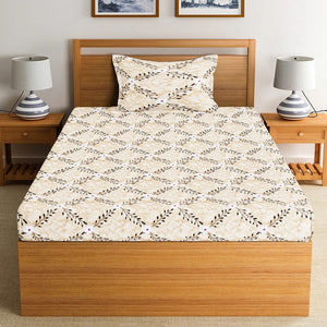 Soft Floral Print 144 TC Cotton Fitted Bedsheet In Yellow At Best Prices