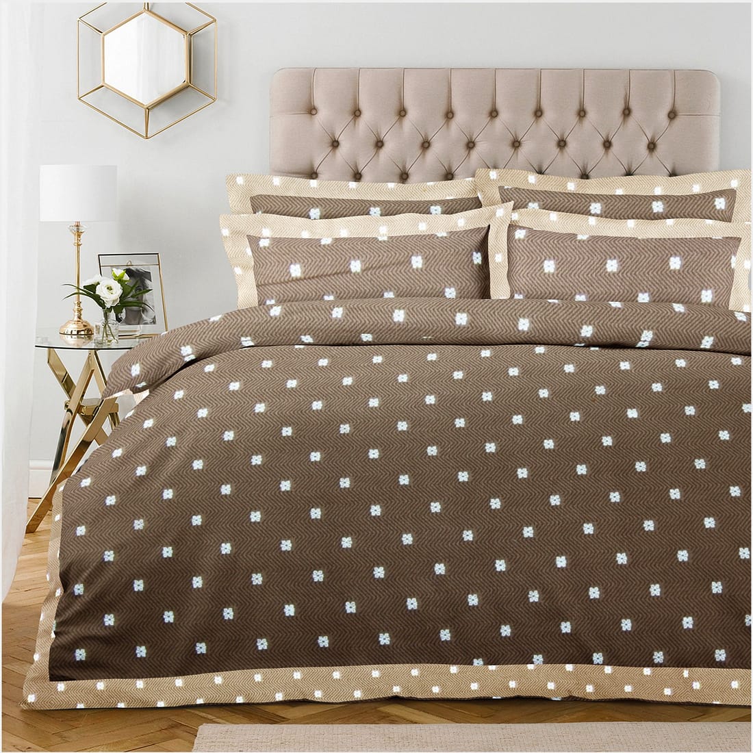 Pearl Texture Floral Print 300TC Cotton Dohar Comforter In Coffee Brown At Best Prices