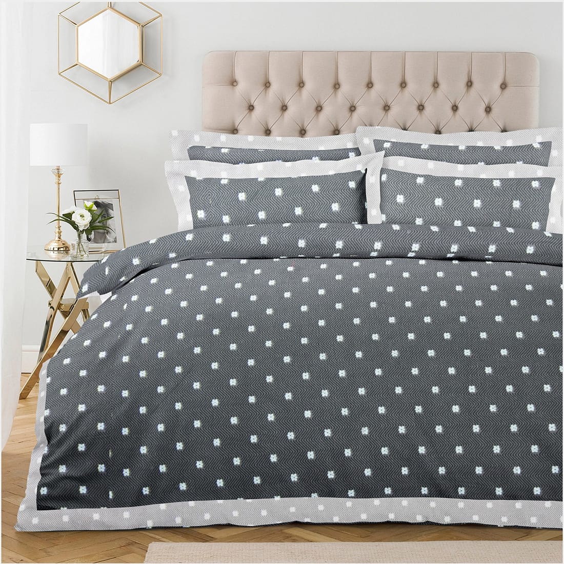 Pearl Texture Floral Print 300TC Cotton Dohar Comforter In Grey At Best Prices