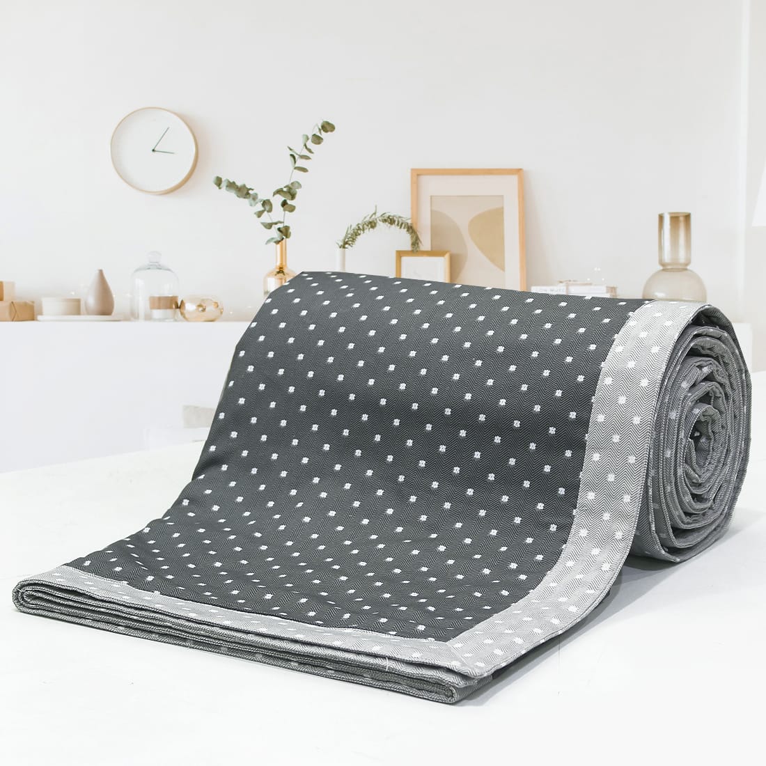 Pearl Texture Floral Print 300TC Cotton Dohar Comforter In Grey At Best Prices