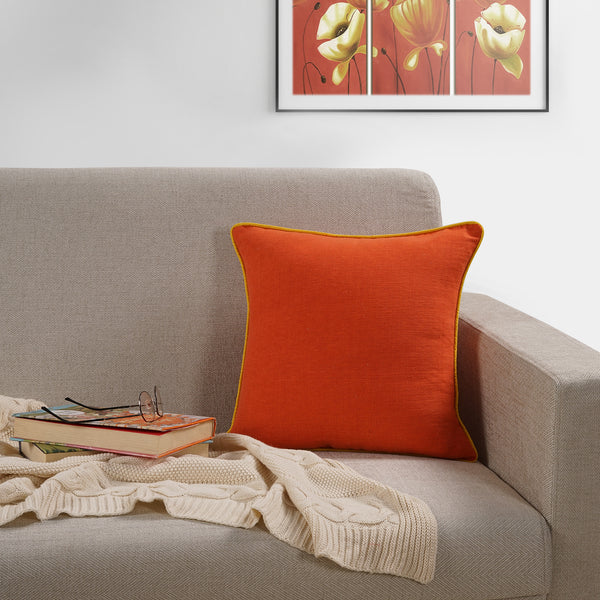 Soft Woven Corded Stripe Cotton Cushion Cover Set in Orange online (1Pc)