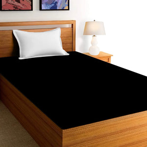 Soft Cotton Plain 210 TC Single Fitted Bedsheet In Black At Best Prices