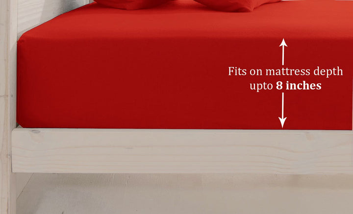 Soft 210 TC Red Plain Cotton Fitted Bedsheet( Single) online in India