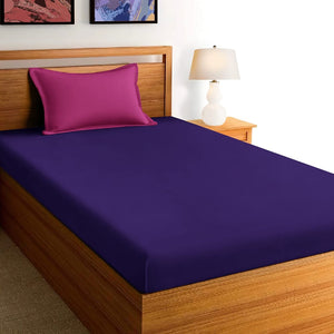 Soft Cotton Plain 210 TC Single Fitted Bedsheet In Purple At Best Prices