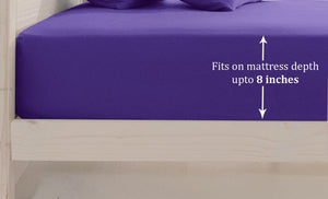 Soft Cotton Plain 210 TC Single Fitted Bedsheet In Purple At Best Prices
