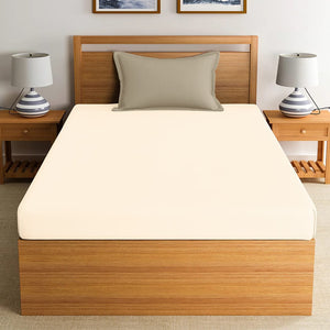 Soft Cotton Plain 210 TC Single Fitted Bedsheet In Cream At Best Prices 