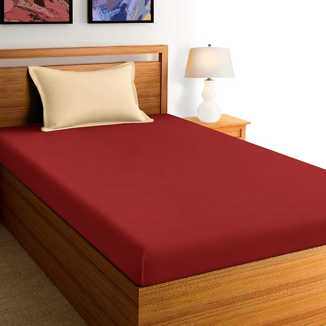 Soft Rust 210 TC Plain Cotton Fitted Bedsheet(Single) online in India