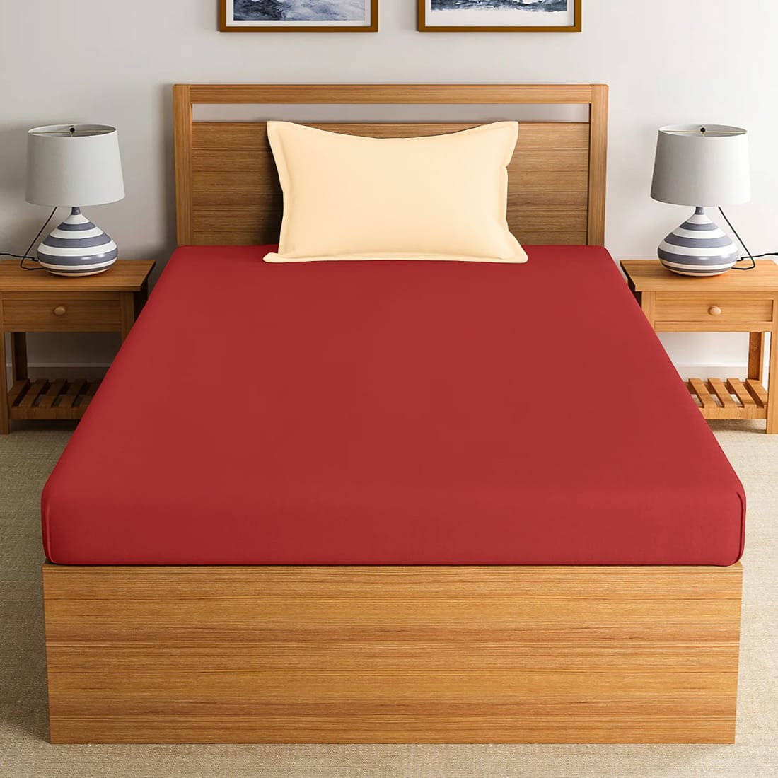 Soft Rust 210 TC Plain Cotton Fitted Bedsheet(Single) online in India 