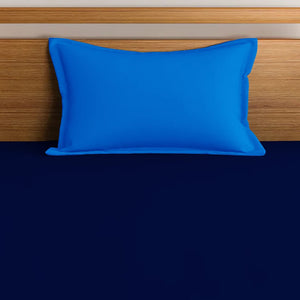Soft Cotton Plain 210 TC Single Fitted Bedsheet In Navy Blue At Best Prices