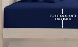 Soft Cotton Plain 210 TC Single Fitted Bedsheet In Navy Blue At Best Prices