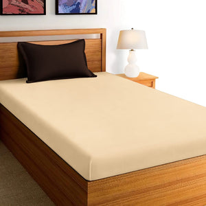 Soft Cotton Plain 210 TC Single Fitted Bedsheet In Beige At Best Prices
