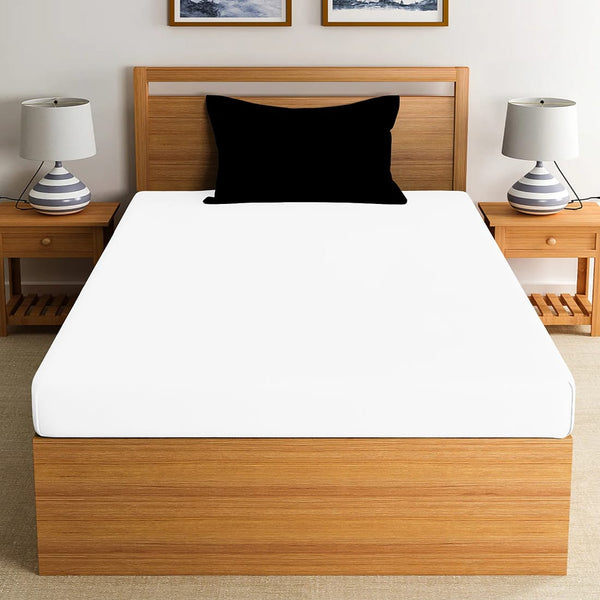 Soft Print 210 TC Single Fitted Bedsheet In White At Best Prices 
