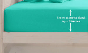 Soft Cotton Plain 210 TC Single Fitted Bedsheet In Aqua Green At Best Prices