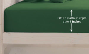 Soft Cotton Plain 210 TC Single Fitted Bedsheet In Bottle Green At Best Prices