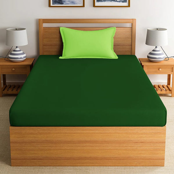 Plain Cotton 210 TC Fitted Single Bedsheet - Bottle Green
