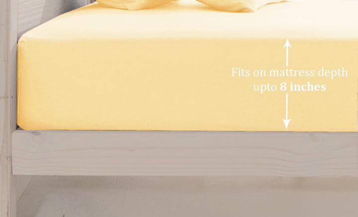 Soft Cotton Plain 210 TC Single Fitted Bedsheet In Gold At Best Prices