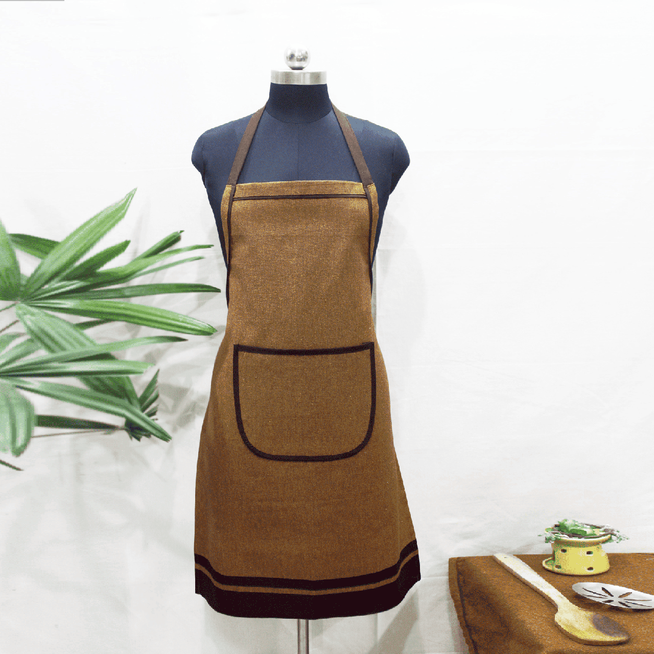 Stylish Coffee Gold Handwoven Cotton Kitchen Apron (1 Pc) Online In India 