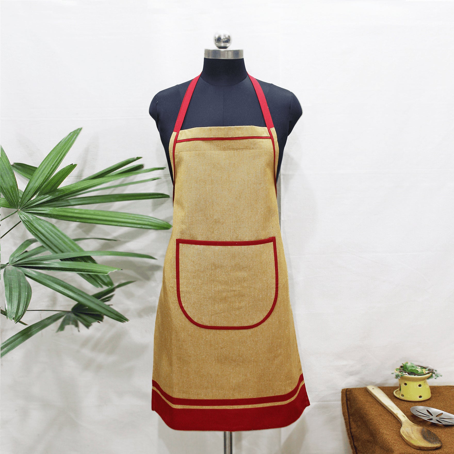 Stylish Mustard Handwoven Cotton Kitchen Apron (1 Pc) Online In India 