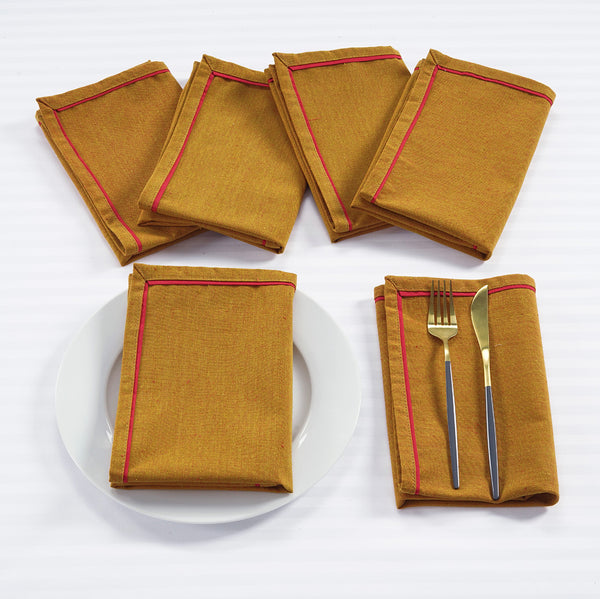 Soft Mustard Rust Woven Cotton Plain Napkins Set online in India