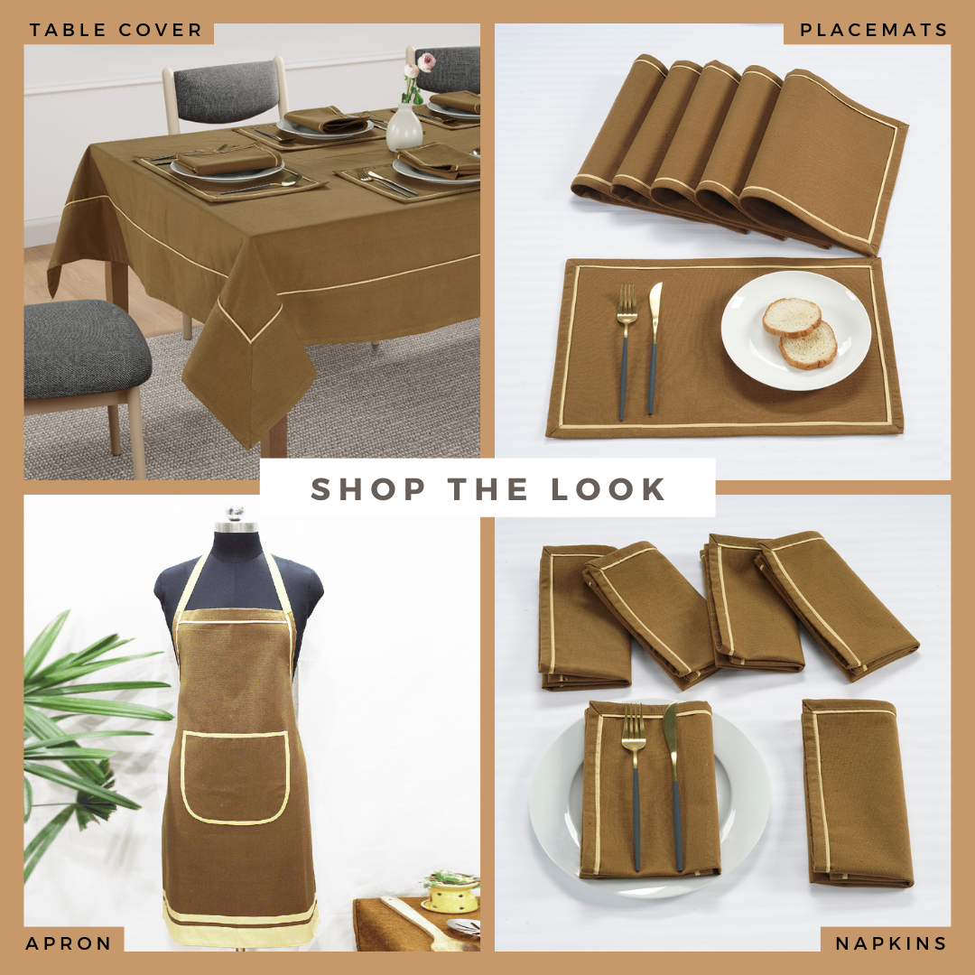 Soft Camel Brown Woven Cotton Plain Napkins Set online in India