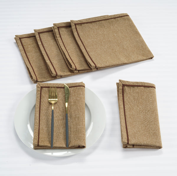 Soft Camel Brown Natural Woven Cotton Plain Napkins Set online in India