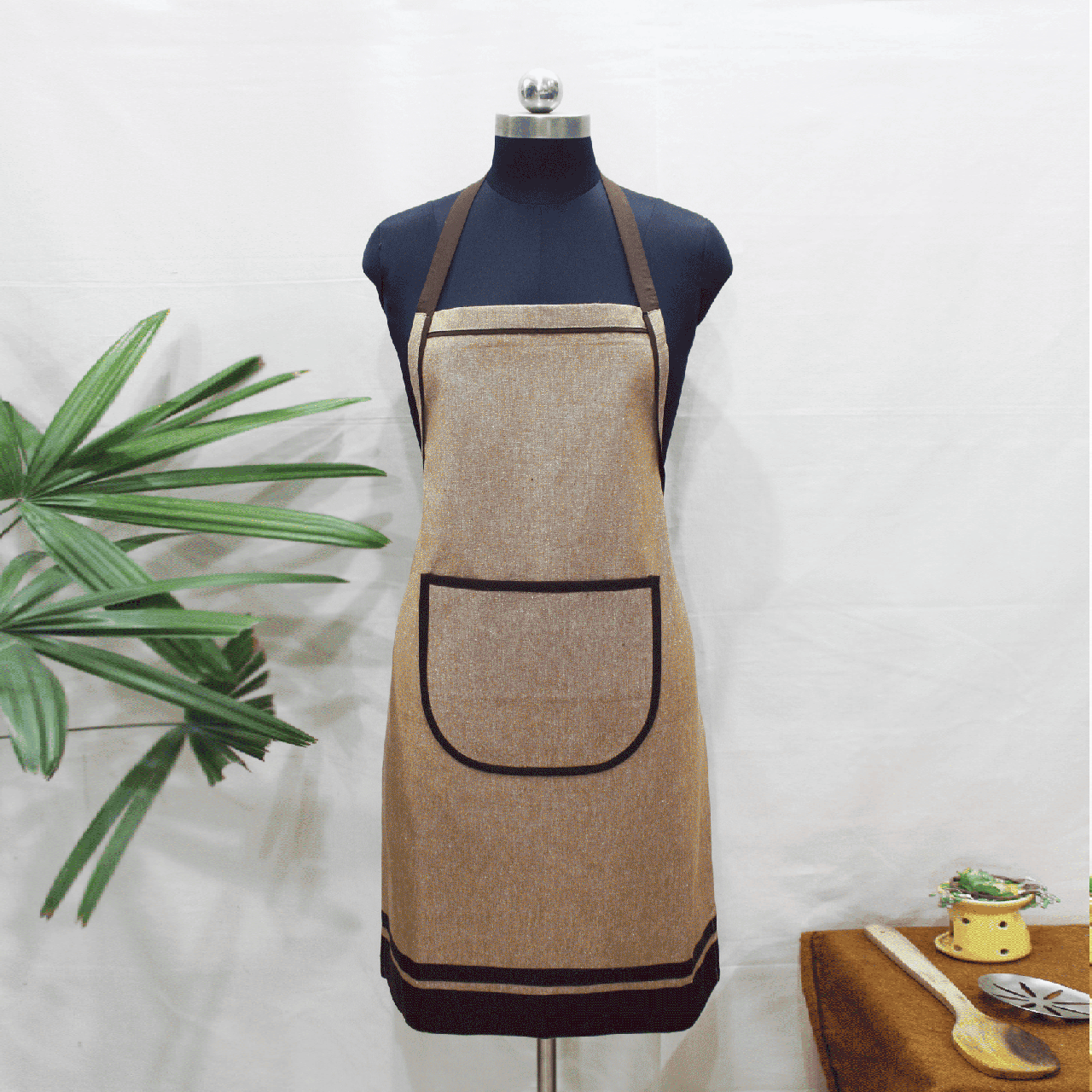 Stylish Camel Brown Natural Handwoven Cotton Kitchen Apron (1 Pc) Online In India