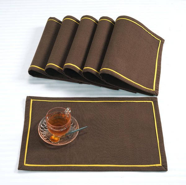 VIRGO Woven Cotton Plain Placemat Set - Dark Coffee