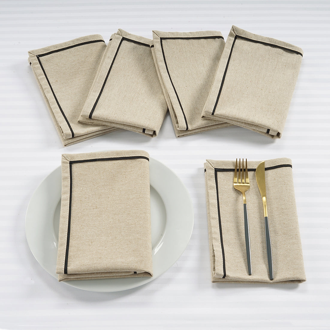Soft Natural Brown Woven Cotton Plain Napkins Set online in India