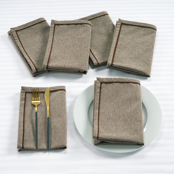 VIRGO Woven Cotton Plain Napkins Set- Khaki Coffee