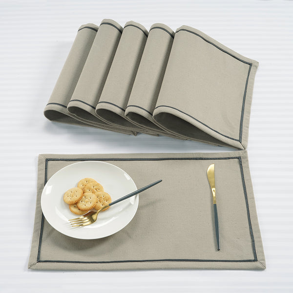 VIRGO Woven Cotton Plain Placemat Set - Khaki