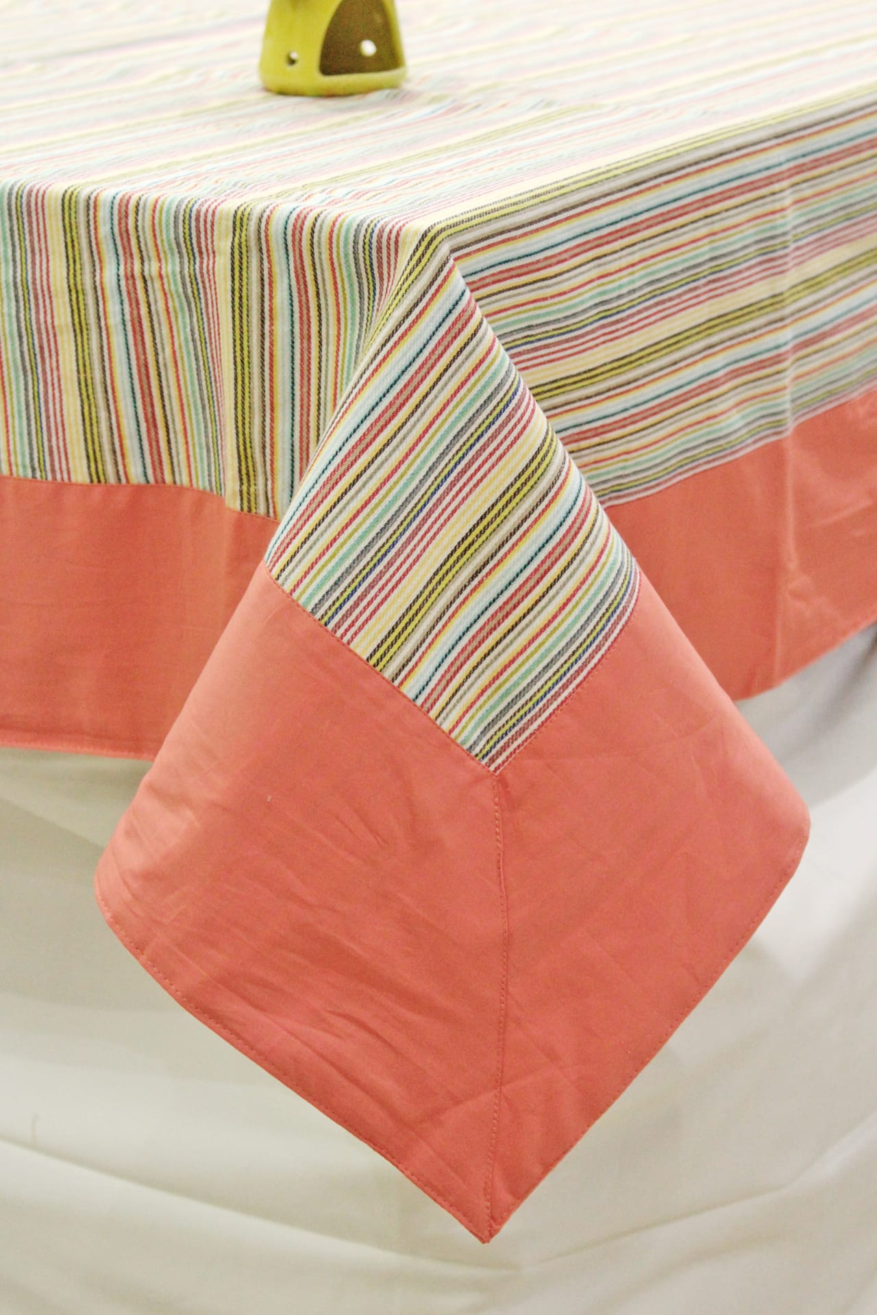 Alpha Peach Woven Cotton Stripes Table Cover(1 Pc) online in India