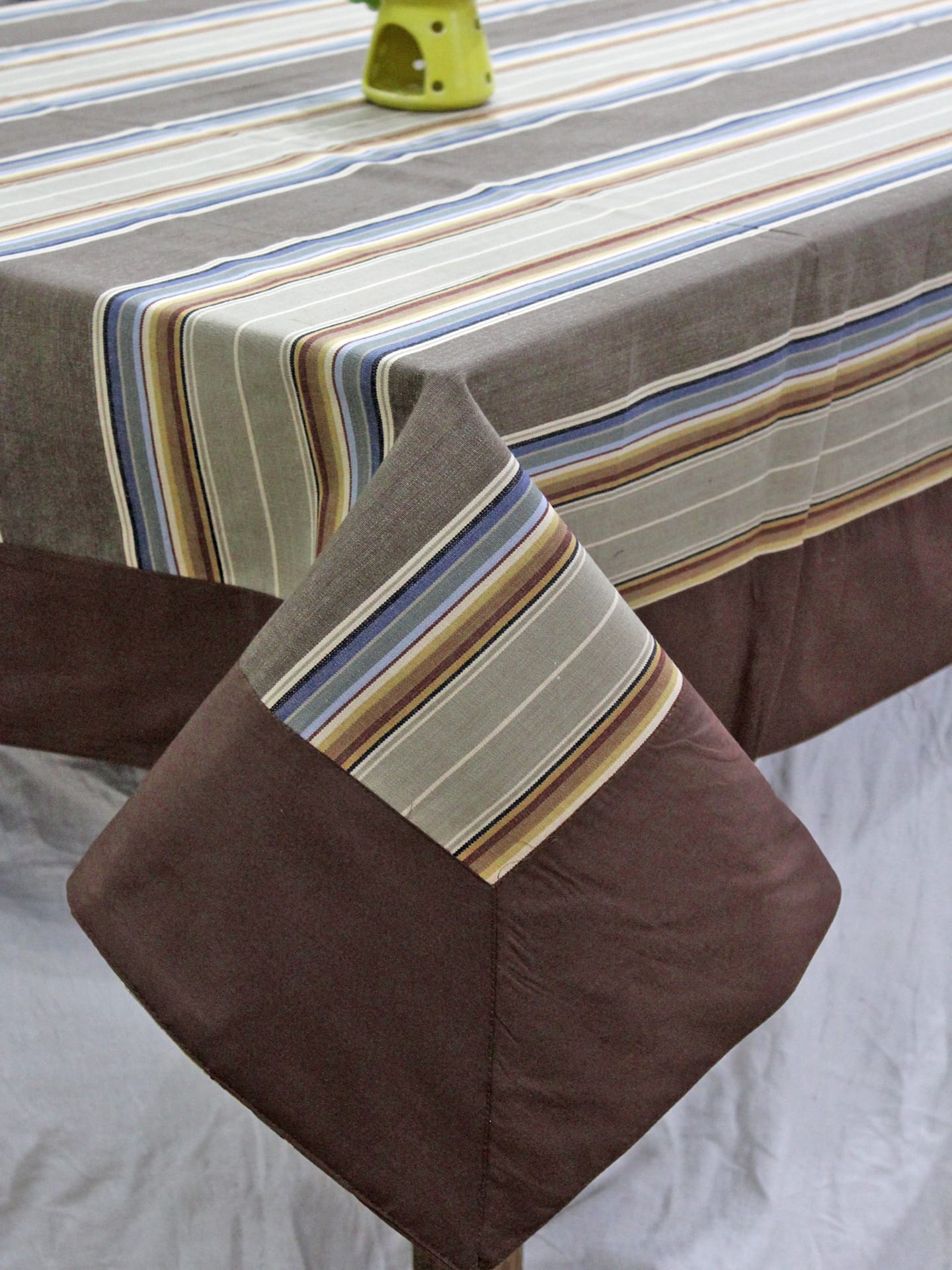 Alpha Camel Brown Woven Cotton Stripes Table Cover(1 Pc) online in India