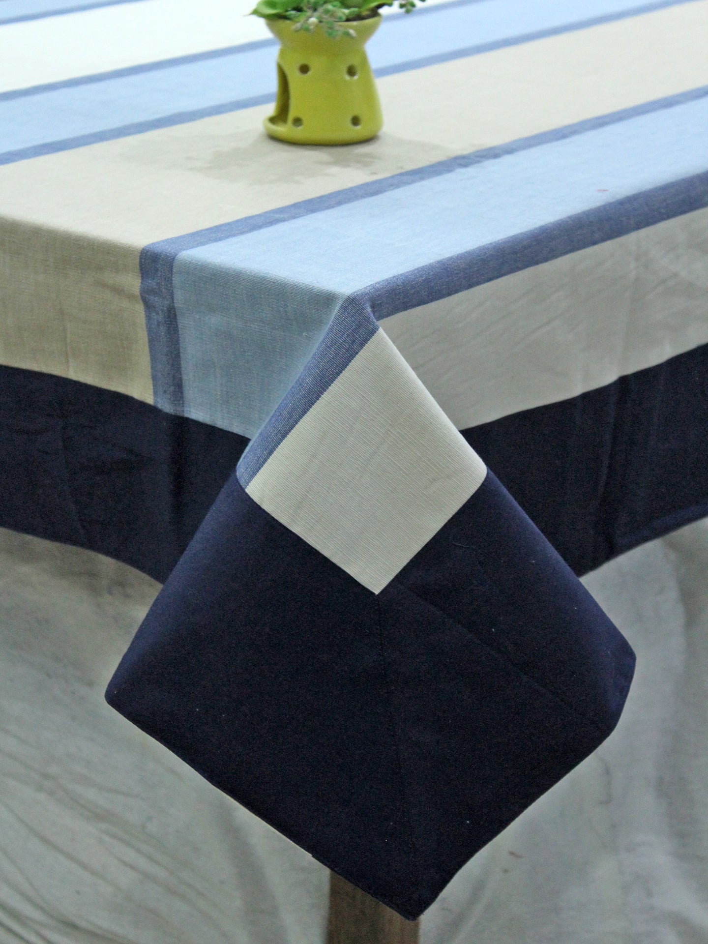 Alpha Blue Woven Cotton Stripes Table Cover(1 Pc) online in India