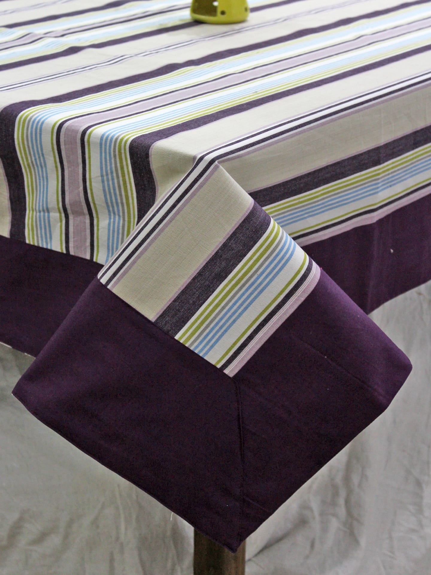 Alpha Burgundy Woven Cotton Stripes Table Cover(1 Pc) online in India