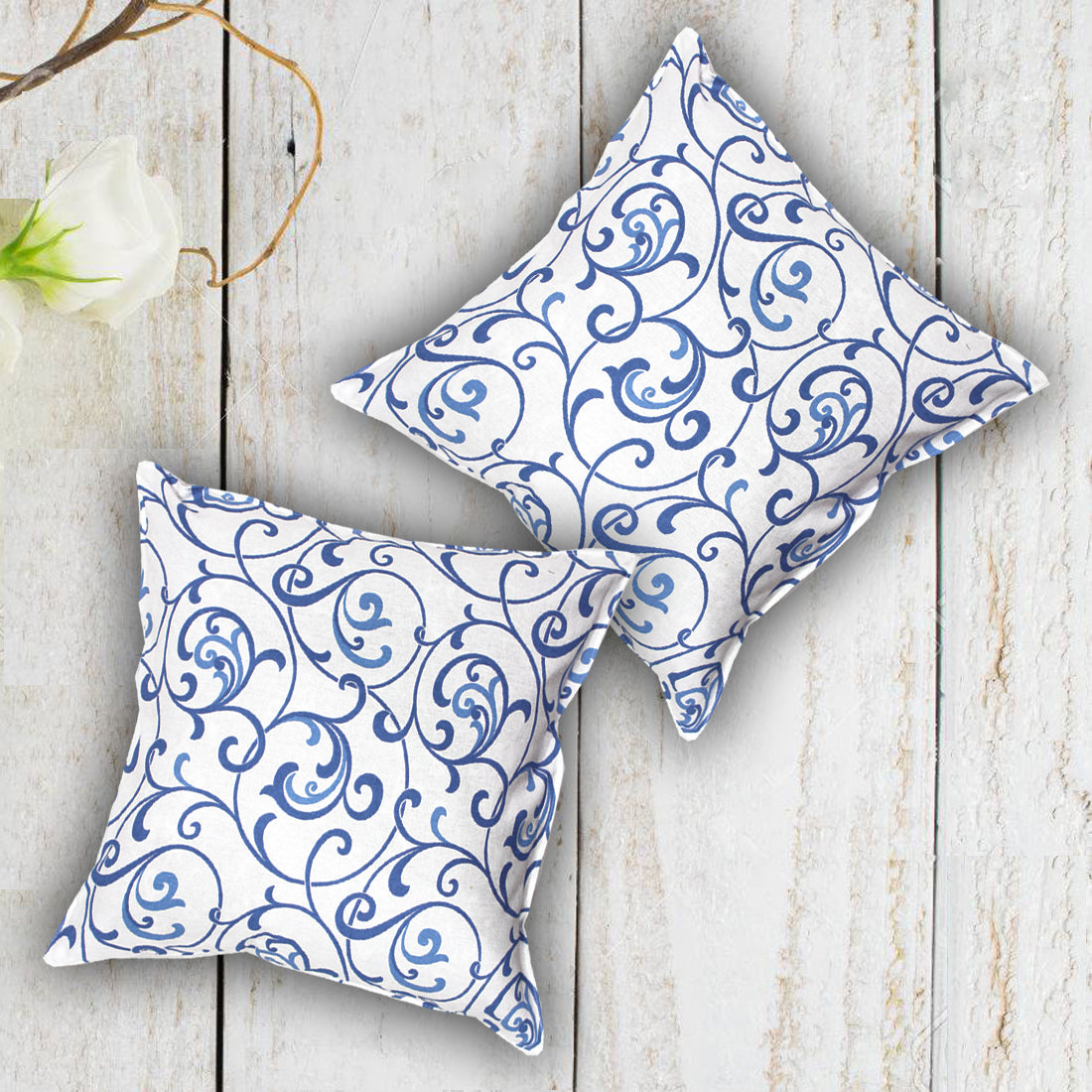 Soft Floral print Blue Cotton Cushion Cover Set online in India